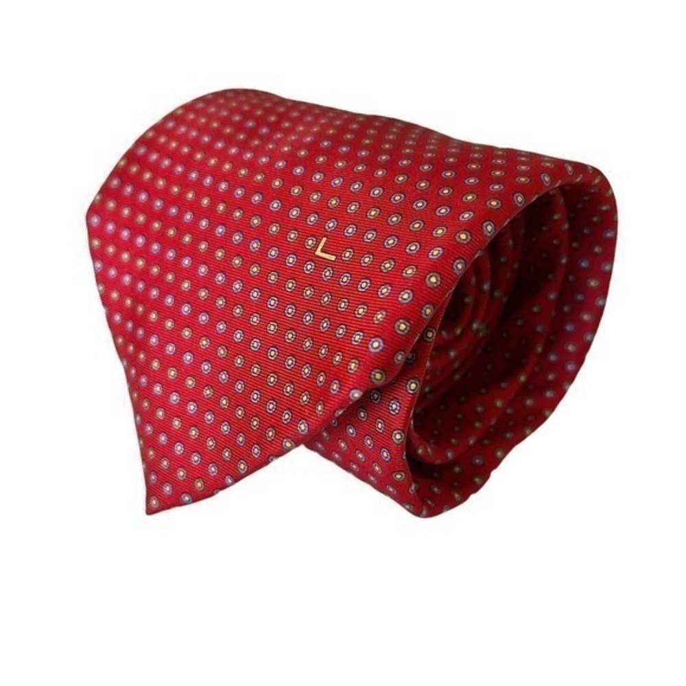Lancel Paris Vintage Red Geometric Print Foulard Silk Tie - Made in Italy
